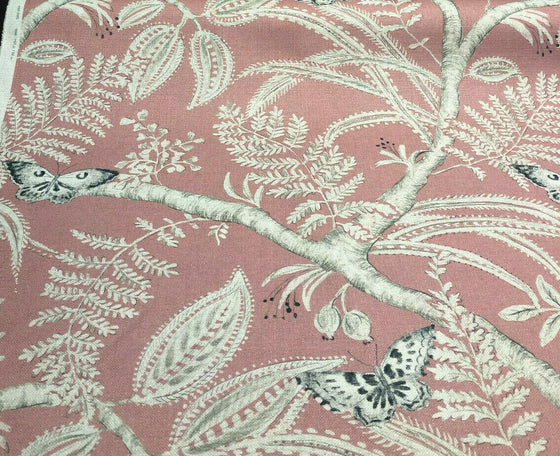Salmon  Butterfly Trees Toile A Canvas Fabric by the yard