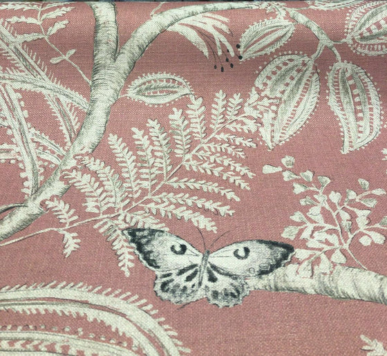 Salmon  Butterfly Trees Toile A Canvas Fabric by the yard