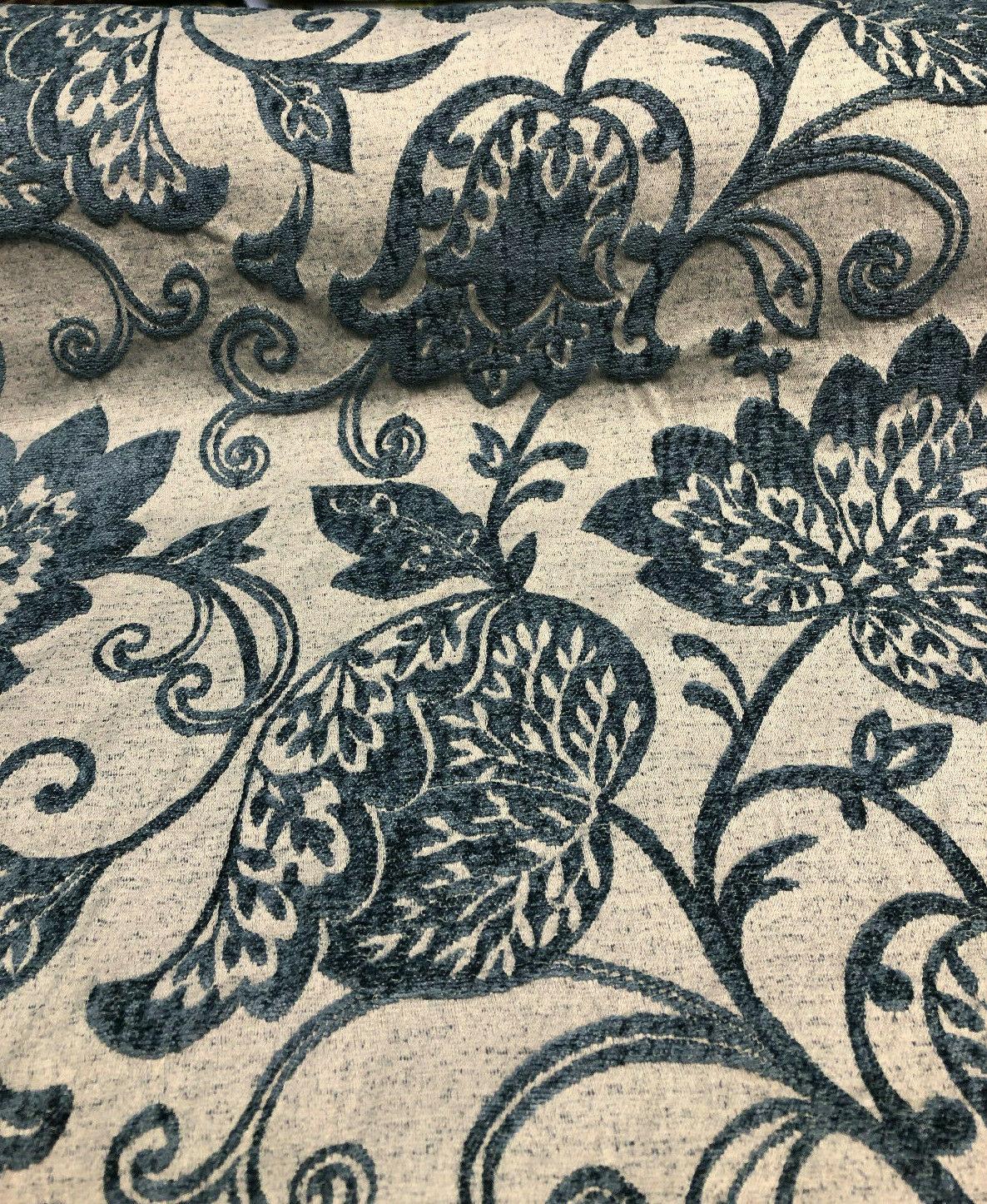 Renaissance Chenille Deep Teal Blue Upholstery Fabric by the yard sofa ...