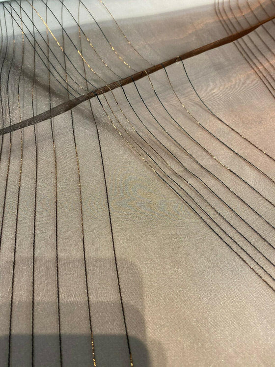 French Bella Stripes Bronze Double Width Sheer Fabric By The Yard