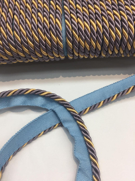 Lavendery Blue Yellow Trim Rope with Gimp Upholstery 10 yard 25 yard 50 yard