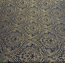  Medellin Damask Navy Blue Gold Upholstery Fabric By The Yard