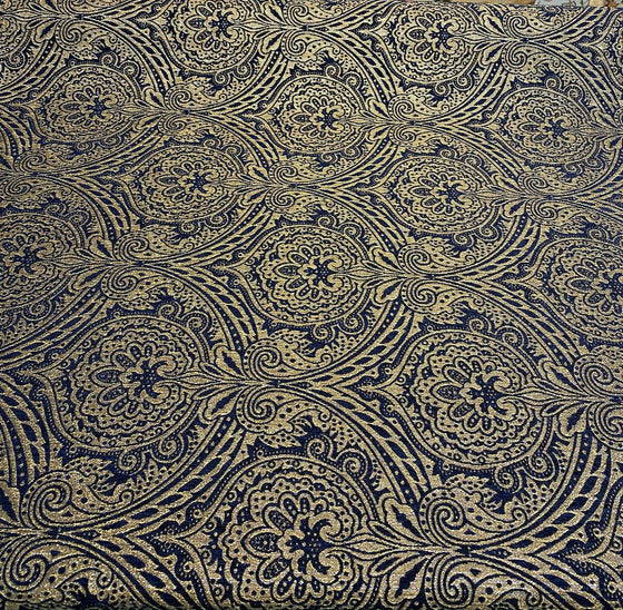 Medellin Damask Navy Blue Gold Upholstery Fabric By The Yard