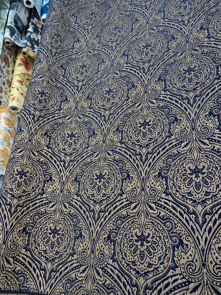 Medellin Damask Navy Blue Gold Upholstery Fabric By The Yard ...