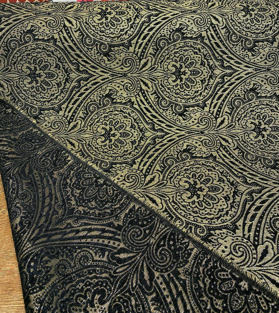 Medellin Damask Black Gold Upholstery Fabric By The Yard