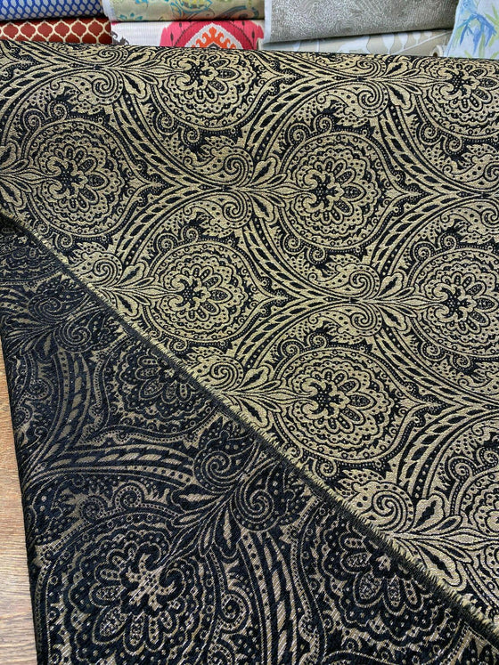 Medellin Damask Black Gold Upholstery Fabric By The Yard