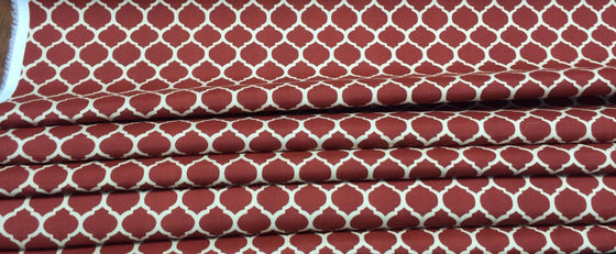 Indoor Outdoor Fabric Trellis Spice red off white by the yard stain repellent