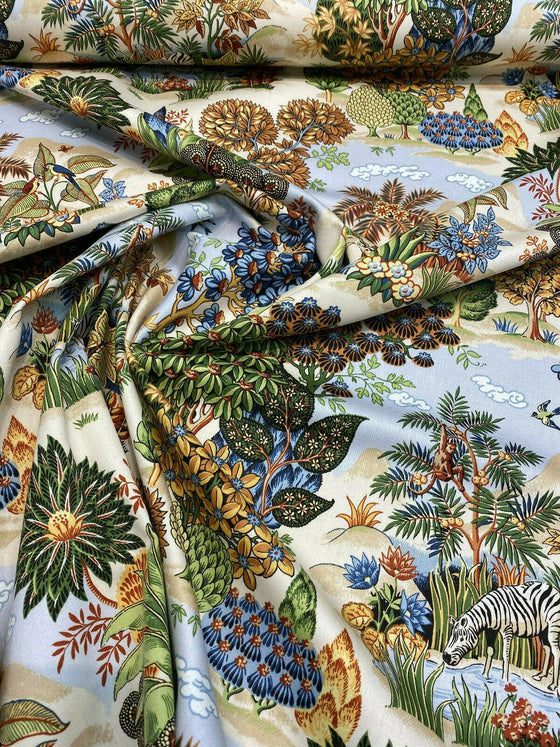 Tropical Jungle Zebras Floral Bloomcraft Fabric By the Yard