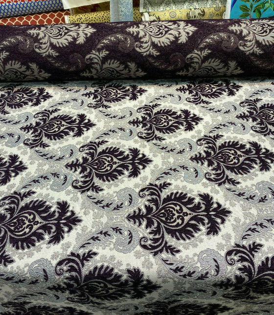 Grenada Damask Purple Silver Upholstery Fabric
