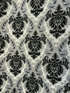 Grenada Damask Black Silver Upholstery Fabric By The Yard