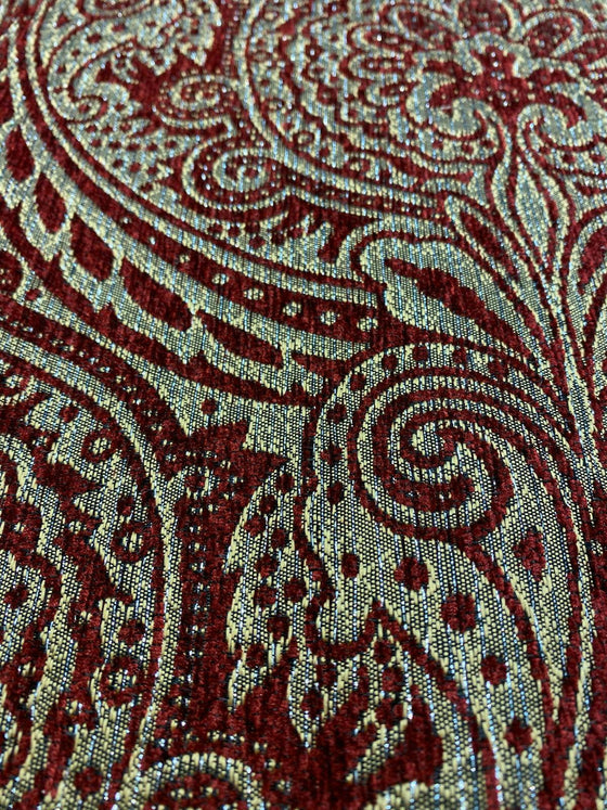 Medellin Damask Ruby Red Gold Upholstery Fabric By The Yard