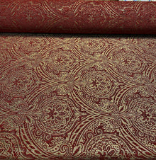 Medellin Damask Ruby Red Gold Upholstery Fabric By The Yard