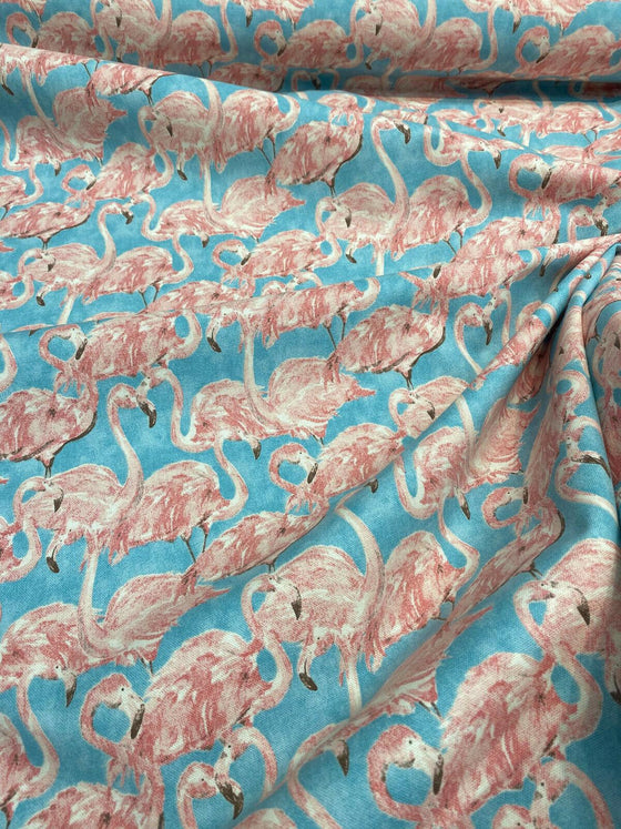 Waverly Flamingo Beach Social Tropics Blue Fabric By the Yard