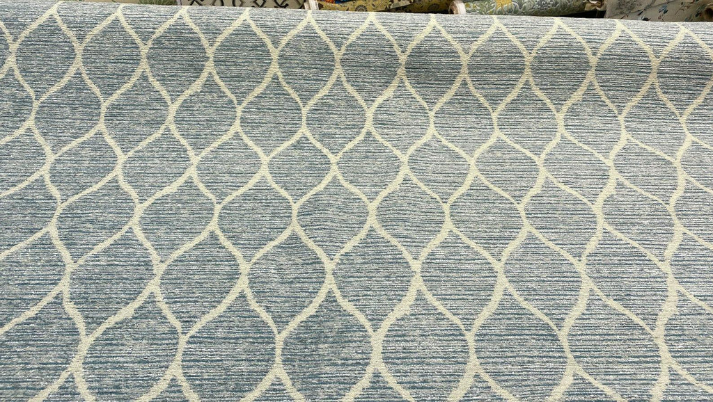 Swavelle Chenille Modern Movement Trellis Soft Sky Blue Fabric by the yard