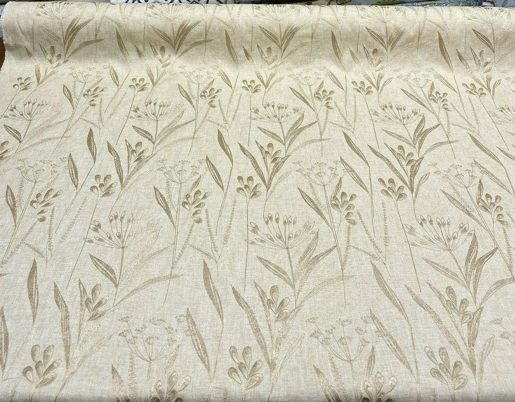 Lau Yellow Dandelion Embroidered Floral Swavelle Linen Fabric by the yard