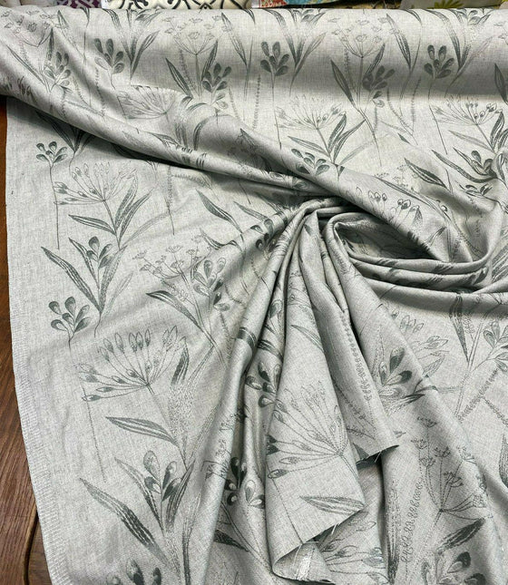 Lau Blue Cactus Embroidered Floral Swavelle Linen Fabric by the yard