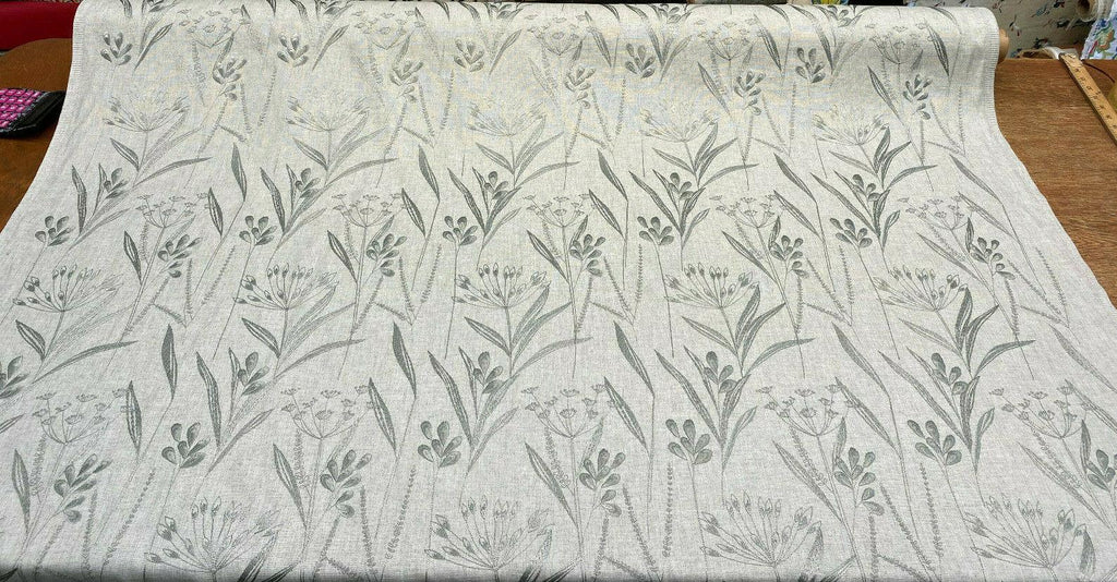 Lau Blue Cactus Embroidered Floral Swavelle Linen Fabric by the yard
