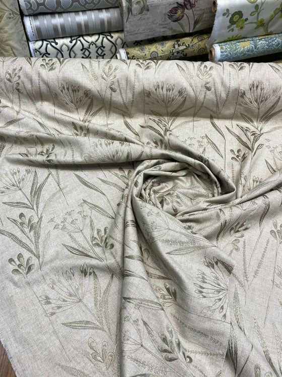 Lau Linen Flax Embroidered Floral Swavelle Fabric by the yard