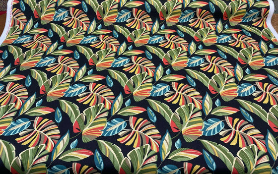 Outdoor Swavelle Wind Blown Leaves Black Green Fabric by the yard