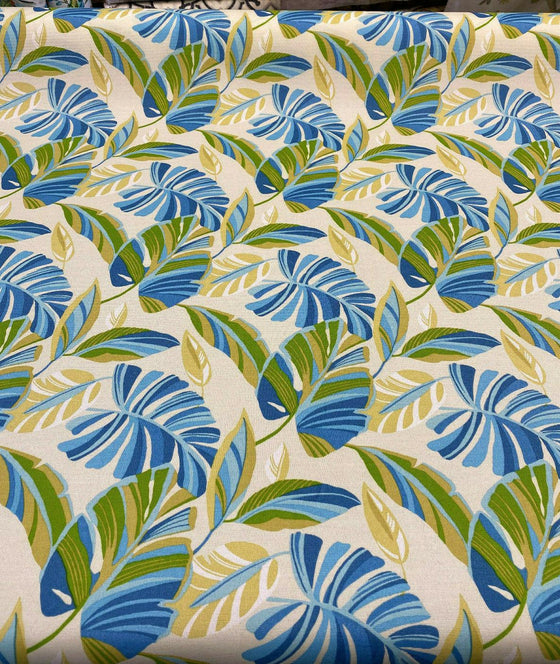 Swavelle Wind Blown Leaves Sunsplash Blue Green Outdoor Fabric By The Yard