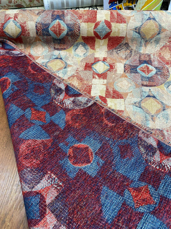 Swavelle Red Blue Hot Shot Chenille Upholstery Fabric by the yard