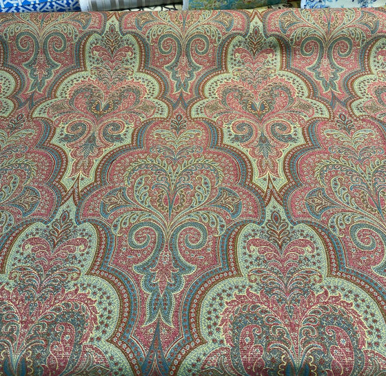 Robert Allen Damask Chenille Shahmin Cassis Pink Green Upholstery by the yard