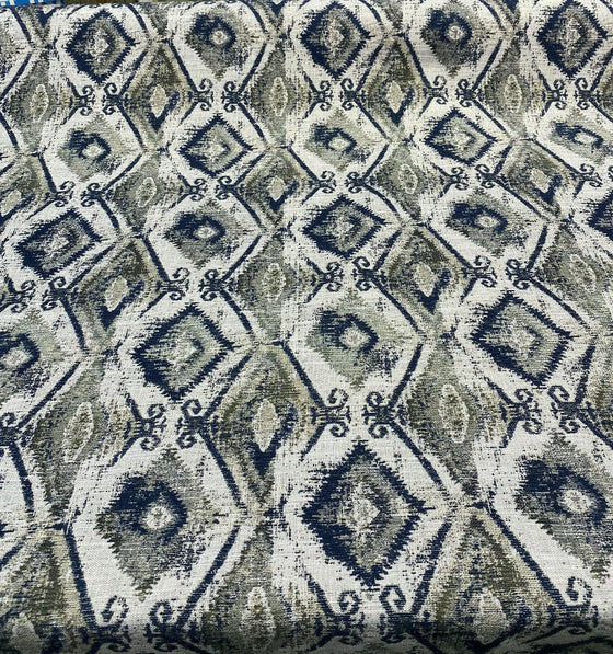 Swavelle Thylane Indigo Ikat Chenille Upholstery Fabric by the yard