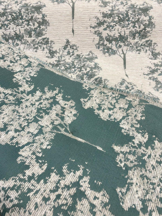 Swavelle Trees Curb Appeal Aqua Blue Chenille Upholstery Fabric by the yard
