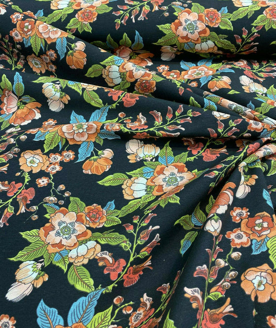 Jaimy Black Jungle Flowers Cotton Drapery Upholstery Fabric by the yard