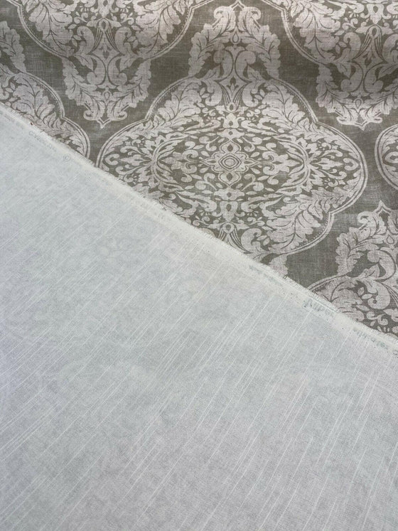 Belle Maison Harper Cotton Upholstery Drapery Fabric Linen Ikat Damask  NN45- Discount Designer Fabric 