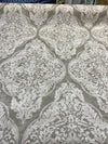 Classic Elegant Damask Tan Cream Cotton Drapery Upholstery Fabric by the yard