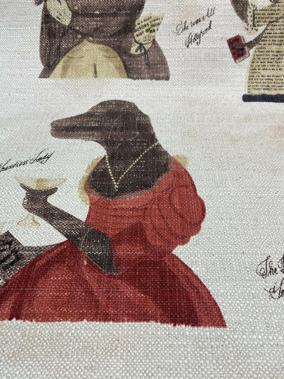 Fancy Nautical Dogs Top Hat Cigar Whimsical Linen Blend Upholstery Fabric 
