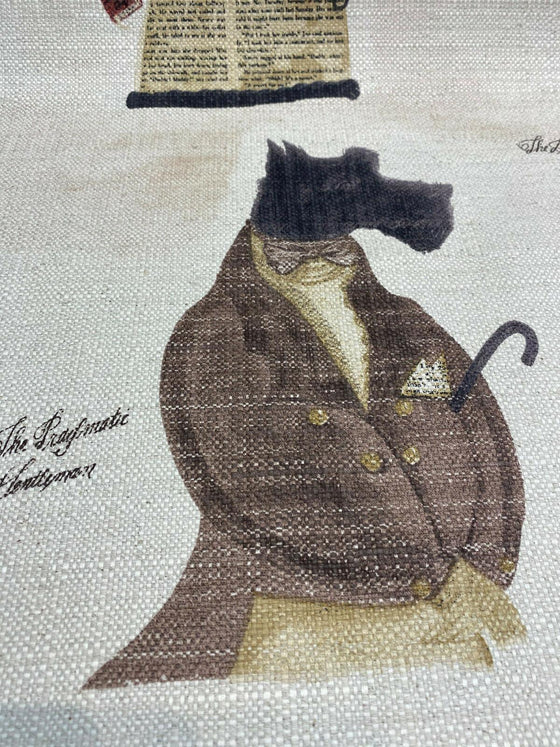 Fancy Nautical Dogs Top Hat Cigar Whimsical Linen Blend Upholstery Fabric 