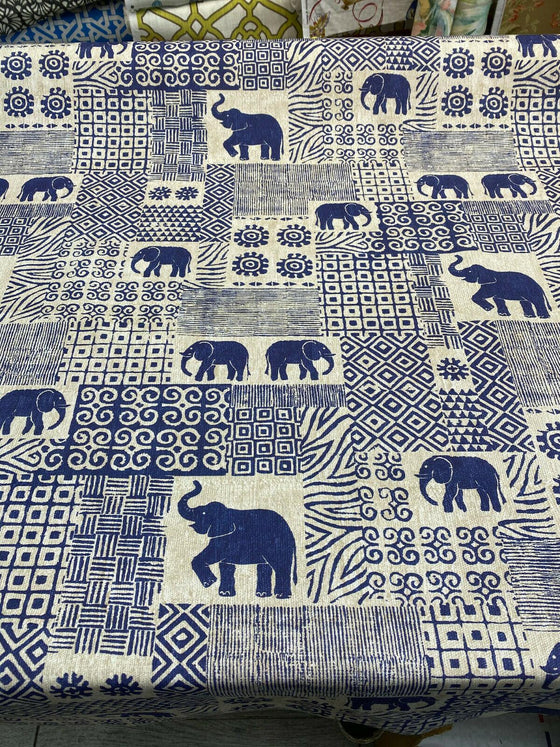 Bengala Blue Elephant Cotton Drapery Upholstery Fabric by the yard
