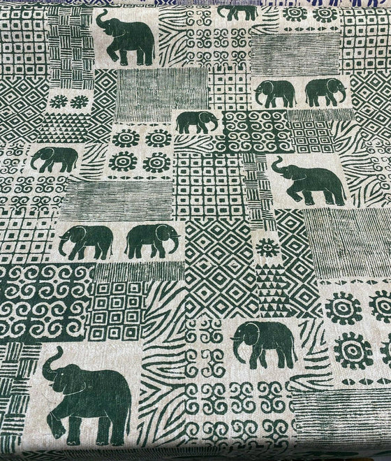 Bengala Green Elephant Cotton Drapery Upholstery Fabric by the yard
