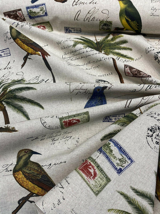 Amitie Song Birds Blue Green Palm Tree Drapery Upholstery Fabric By The Yard