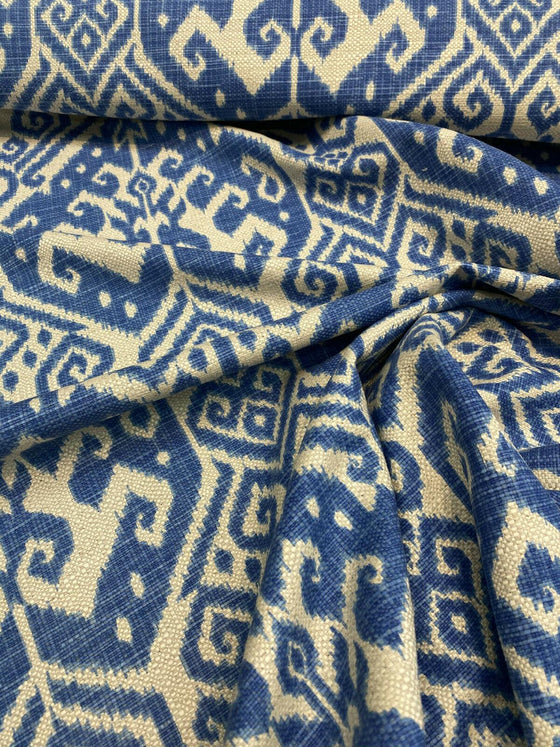 Blue Ikat Damask Tilia Canvas Upholstery Teflon finish Fabric by the yard
