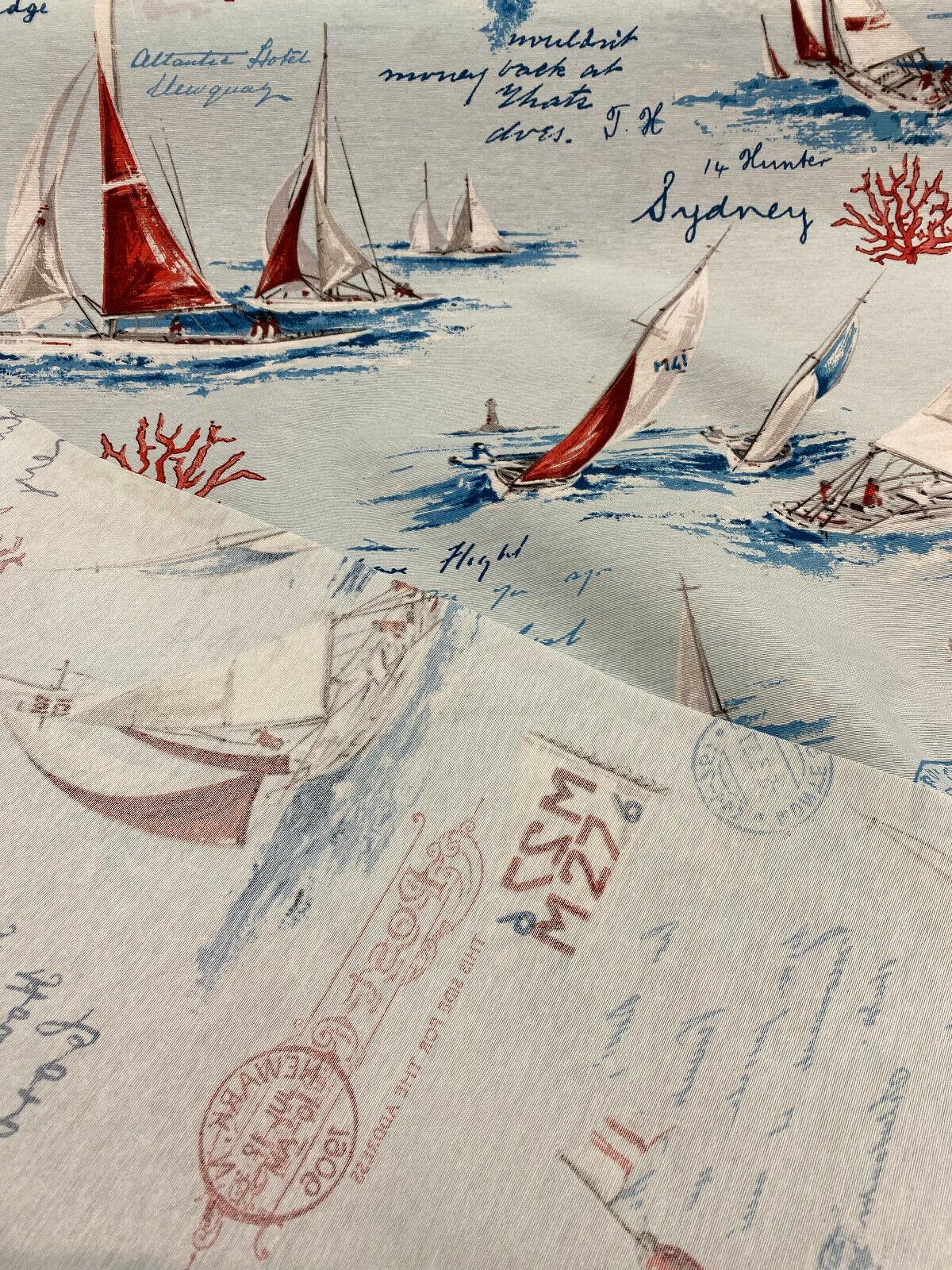 Lighthouse And Sail Boats Woven Novelty Upholstery Fabric By The Yard