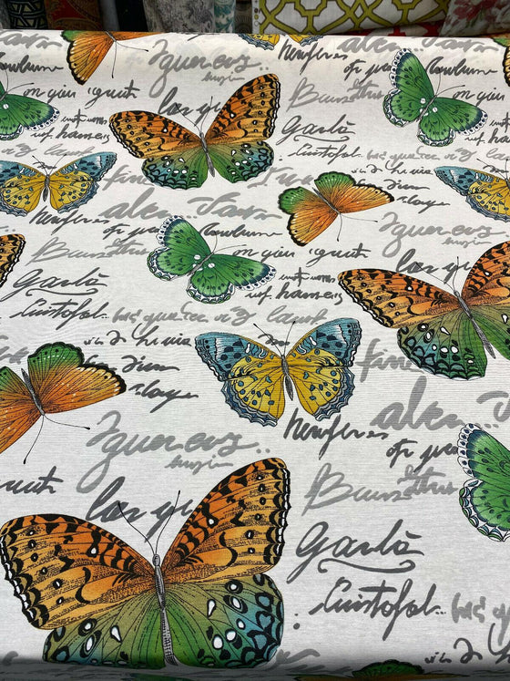 Garla Butterfly Midori Vilber Cotton Drapery Upholstery Fabric by the yard