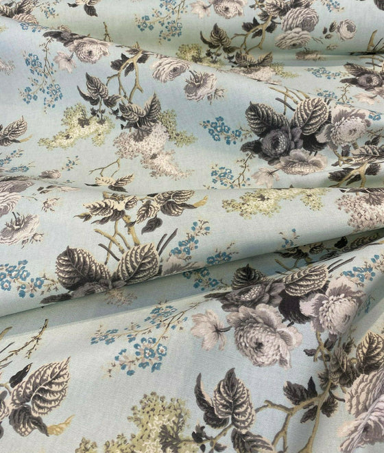 Waverly Floral Birds Blue Emma's Garden Mineral Fabric | Affordable Home Fabrics