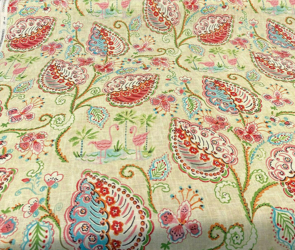 Vintage Floral Stripe in Off-White / Green / Pink | Upholstery Fabric | 54  Wide | By the Yard