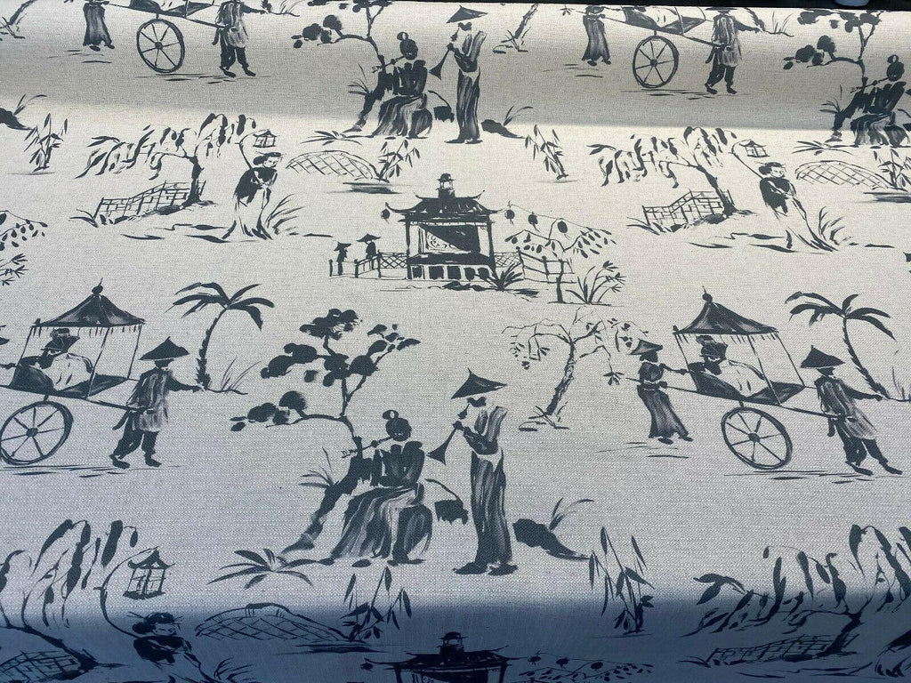 Chinoiserie Toile Gray Iza A Cotton Drapery Upholstery Fabric by the yard