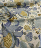 Eire Jacobean Blue Floral Linen Teflon Drapery Upholstery Fabric by the yard