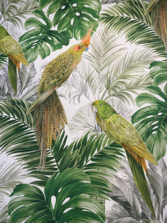 Aracua Birds Floral Green Branches Drapery Upholstery Fabric by the yard