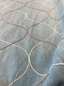  Blue Embroidered Silhouette Heritage Linen Fabric by the yard