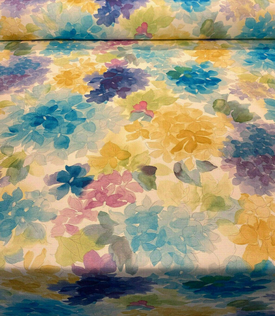 Mae Floral Blue Yellow Heaven Cotton Drapery Upholstery Fabric by the yard