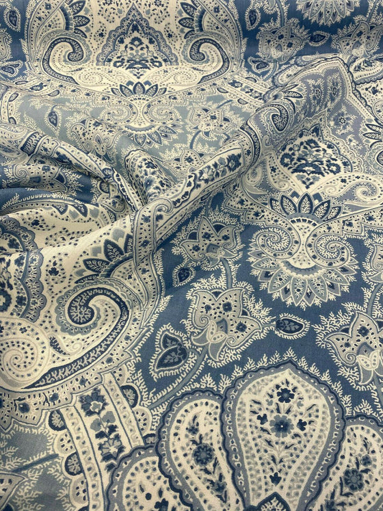 Kravet Echo Cyprus Blue White Damask Drapery Upholstery Fabric By the Yard