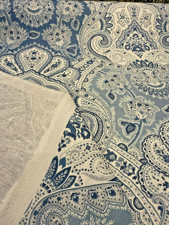 Kravet Echo Cyprus Blue White Damask Drapery Upholstery Fabric By the Yard