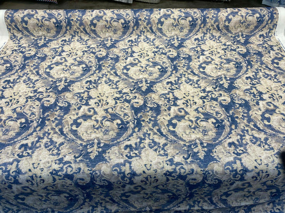 Vervain Poggio Blue Linen Drapery Upholstery Fabric By the Yard