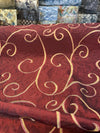 Merlot Red Swirls Embroidered Slub Faux Silk Fabric by the yard